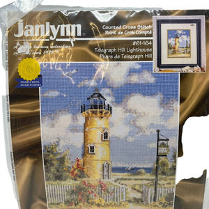 Vintage 1999 Janlynn Counted Cross Stitch Telegraph Hill Lighthouse Kit 8 x10